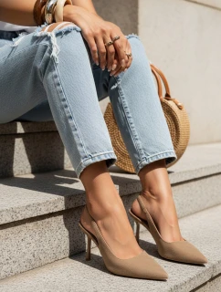 Dámske semišové čižmy s otvoreným podpätkom béžovej farby FashionStreet ZY1386