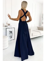 509-1 Elegantné dlhé šaty s viacerými viazankami - ZELENÉ
