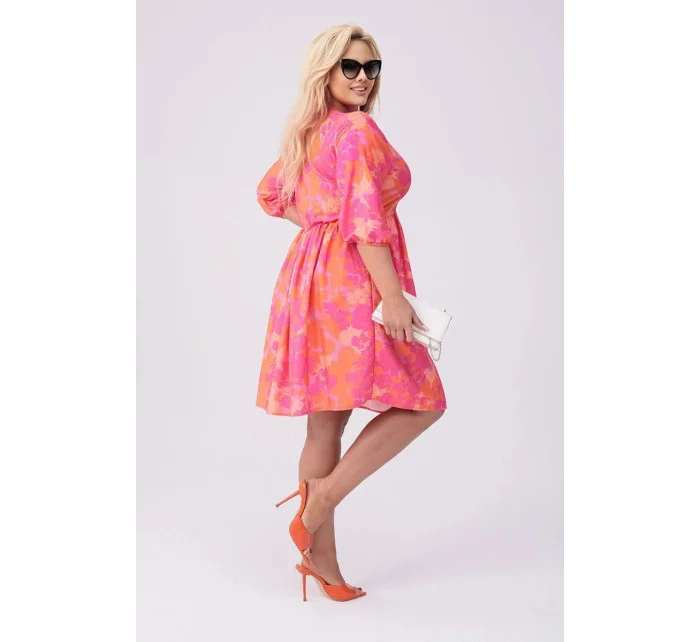 Letné kvetinové ružovo-oranžové šaty (8276)
