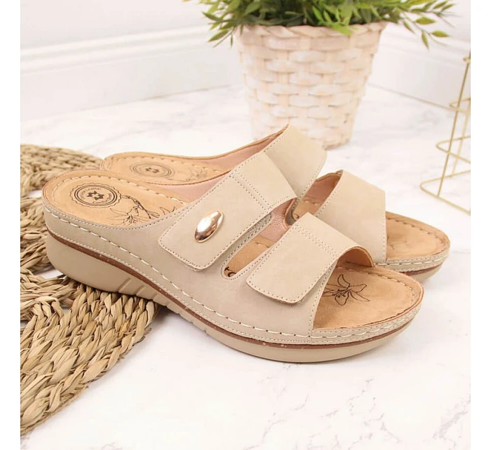 Žabky na suchý zips eVento W EVE224B beige