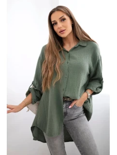 Bavlnená mušelínová košeľa khaki