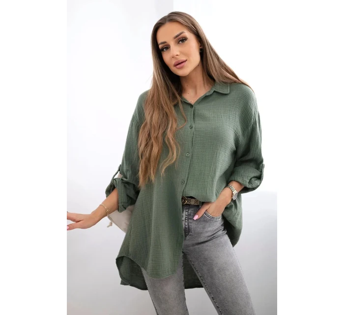 Bavlnená mušelínová košeľa khaki