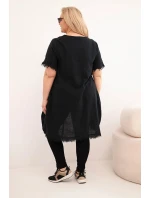 Dámske bavlnené šaty nadmernej veľkosti s predĺženým chrbtom a vreckom čierne
