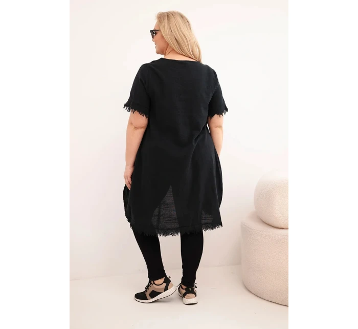 Dámske bavlnené šaty nadmernej veľkosti s predĺženým chrbtom a vreckom čierne