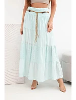 Dámska maxi bavlnená sukňa s čipkovou výšivkou a elastickým pásom mätová