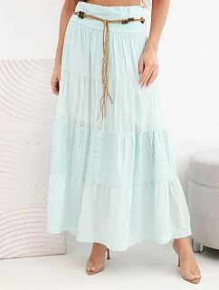 Dámska maxi bavlnená sukňa s čipkovou výšivkou a elastickým pásom mätová