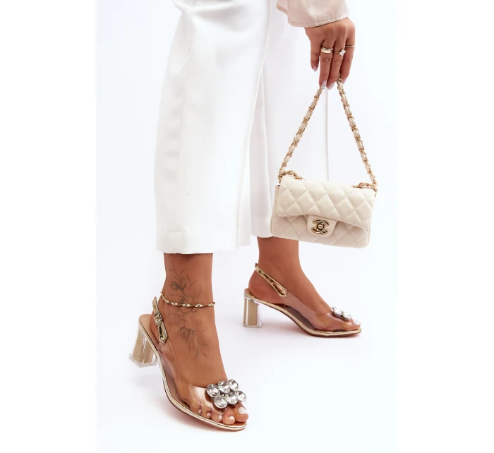 Sandały Transparentne Na Obcasie Złote S.Barski MR1037-43 Sandały Transparentne Na Obcasie Złote S.Barski MR1037-43