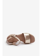 model 21655608 Dámské Kožené Sandály Na Klínu Zlaté - Zazoo