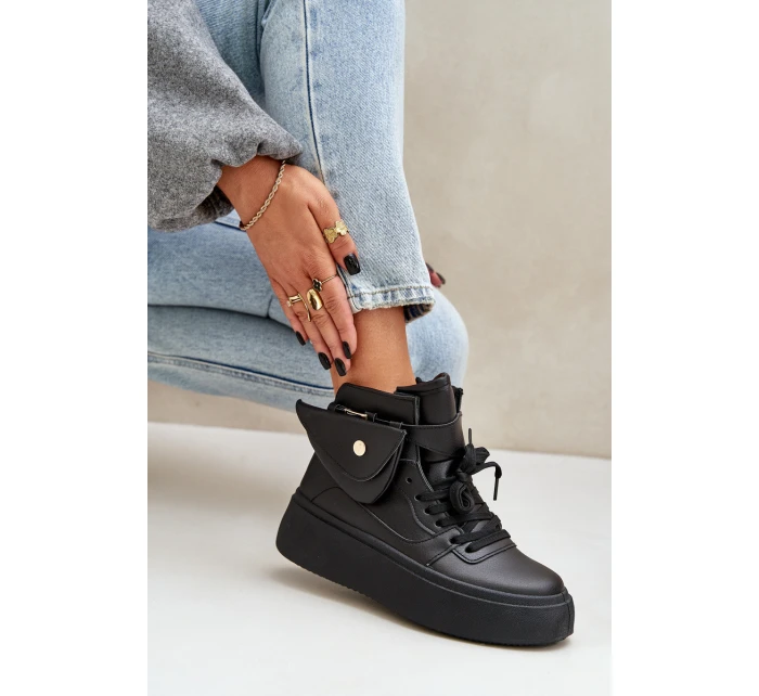 Wysokie Sneakersy Z Saszetką Na Platformie Czarne Saramis