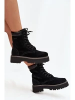 Zamszowe Botki Workery Damskie Sznurowane Big Star SS274791 Czarne