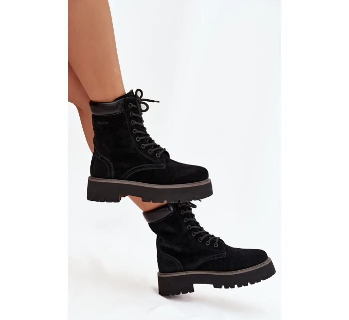 Zamszowe Botki Workery Damskie Sznurowane Big Star SS274791 Czarne