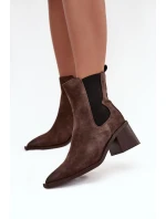Kožené semišové dámské boty na podpatku s  hnědé model 21712844 - Artiker