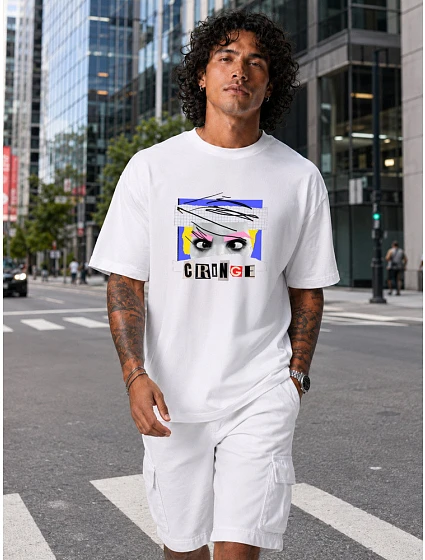 Tshirt męski oversize z nadrukiem bawełniany biały model 22216233 - FashionStreet Tshirt męski oversize z nadrukiem bawełniany biały model 22216233 - FashionStreet