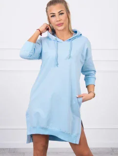 Šaty s kapucňou a dlhším chrbtom modré