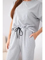 Dámský bavlněný komplet halenka krátký rukáv a teplákové kalhoty šedý
