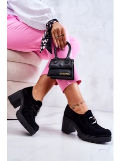 Eleganckie Półbuty Na Słupku Z Ciemną Ozdobą Czarne Lemar Harmell