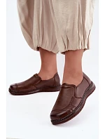 Dámské kožené nazouvací polobotky model 22356094 hnědé - VINCEZA Dámské kožené nazouvací polobotky model 22356094 hnědé - VINCEZA