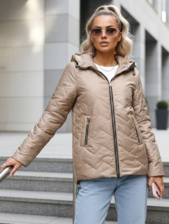 Dámska prechodná prešívaná bunda s kapucňou béžová FashionStreet TY5609