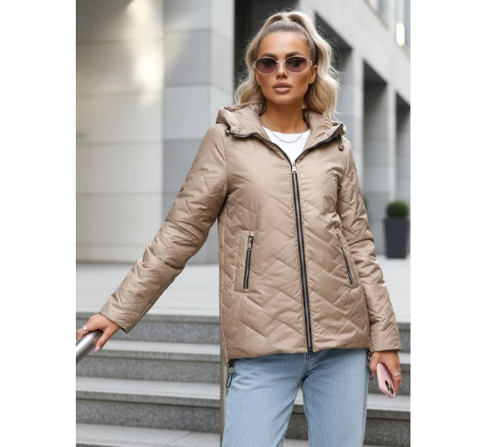 Dámska prechodná prešívaná bunda s kapucňou béžová FashionStreet TY5609