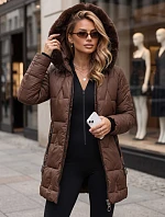 Dámska zimná prešívaná bunda s kapucňou, hnedá, FashionStreet TY5736