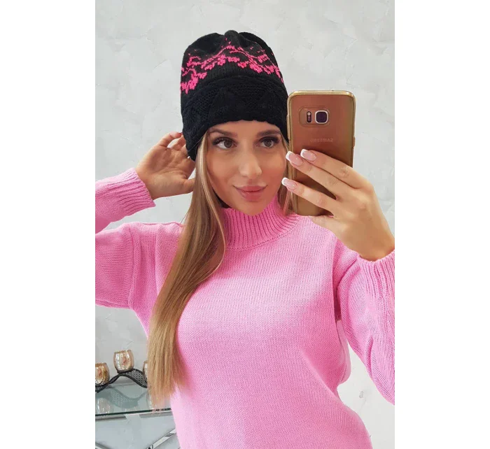 Dámska čiapka Kira K374 black+pink Dámska čiapka Kira K374 black+pink