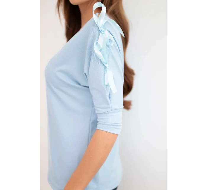 Dámská viskózová blůza s ozdobnými model 22010142 modrá - K-Fashion Dámská viskózová blůza s ozdobnými model 22010142 modrá - K-Fashion