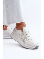 Damskie Skórzane Sneakersy Na Platformie Białe Ligustra