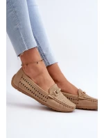Mokasyny Damskie Ażurowe Z Ozdobą Brązowe Kaydance