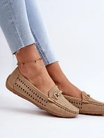 Mokasyny Damskie Ażurowe Z Ozdobą Brązowe Kaydance