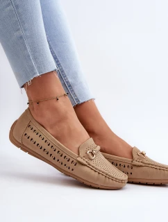 Mokasyny Damskie Ażurowe Z Ozdobą Brązowe Kaydance