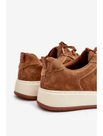 Męskie Sneakersy Na Platformie Zamszowe Big Star OO174014 Brązowe