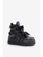 Skórzane Sneakersy Damskie Na Masywnej Platformie CheBello 4561 Czarne