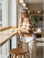 Dámský pruhovaný svetr camel Dstreet model 21971150 - FashionStreet