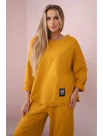 Bavlnená mikina nohavice set horčica Bavlnená mikina nohavice set horčica