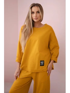 Bavlnená mikina nohavice set horčica
