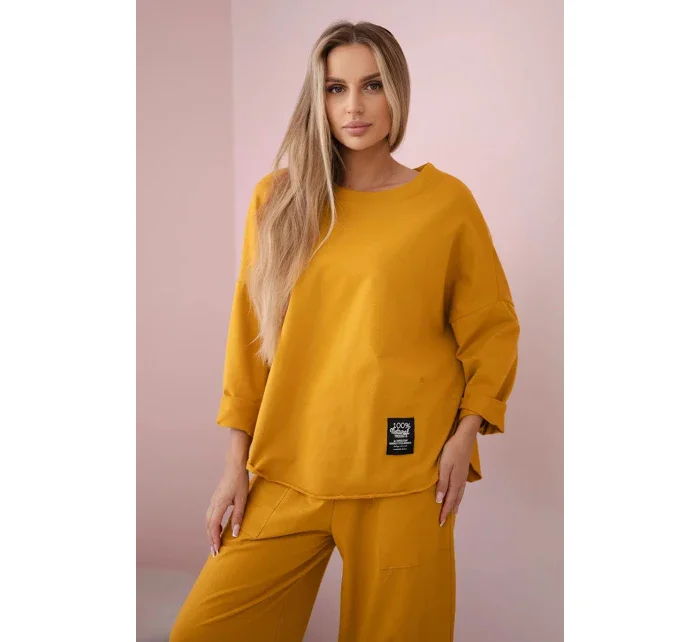 Bavlnená mikina nohavice set horčica Bavlnená mikina nohavice set horčica
