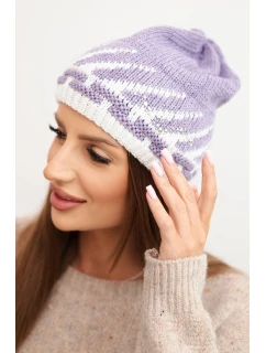 Zimná vlnená čiapka s geometrickým vzorom a kamienkami K469 fialová