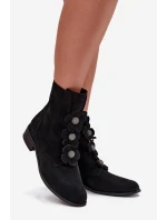 Zamszowe Botki Damskie Z Ozdobnymi Kwiatkami Zazoo 3085 Czarne