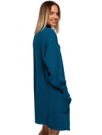 Žebrovaný pletený svetr s kapsami  modrý model 15106118 - Moe