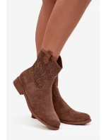 Dámske členkové topánky na plochom podpätku s ažurovým vzorom S.Barski - hnedé Dámske členkové topánky na plochom podpätku s ažurovým vzorom S.Barski - hnedé