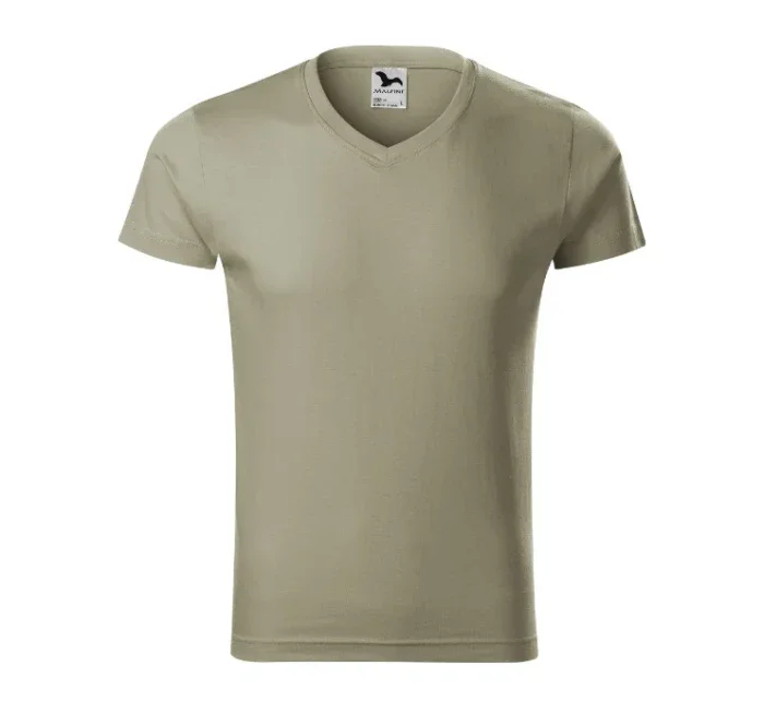 Slim Fit V-neck tričko pánské světlá khaki