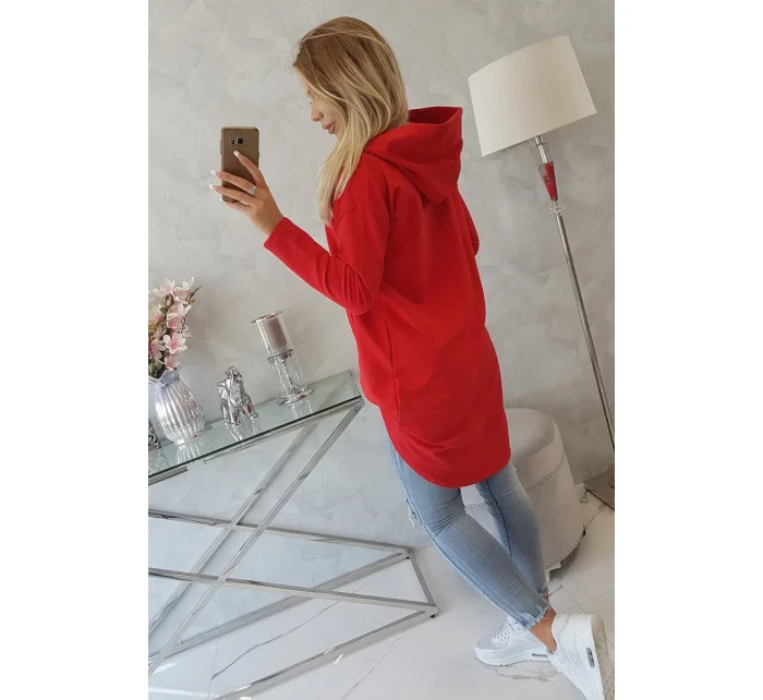 Mikina s dlhým chrbtom a kapucňou červená