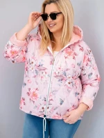 Dámska jarná prešívaná bunda s kapucňou a kvetinovým vzorom Powder Pink