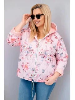 Dámska jarná prešívaná bunda s kapucňou a kvetinovým vzorom Powder Pink