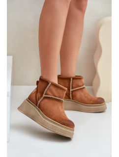 Skórzane Zamszowe Śniegowce Botki Na Platformie I Koturnie Maciejka 06769-29 Brązowe