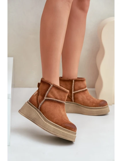 Skórzane Zamszowe Śniegowce Botki Na Platformie I Koturnie Maciejka 06769-29 Brązowe