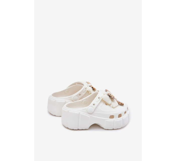 Klapki Dziecięce Dziewczęce Piankowe Z Kokardką I Ozdobami Białe Selvana