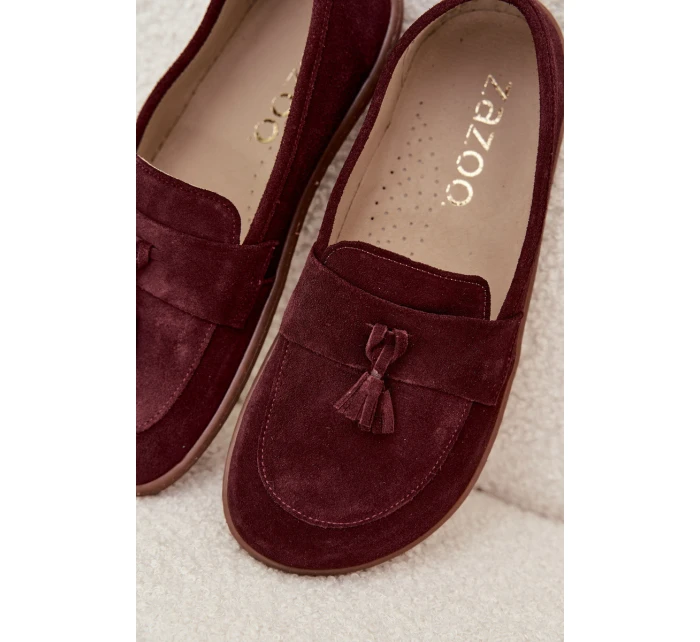 Skórzane Zamszowe Mokasyny Typu Barefoot Zazoo 322 Bordowe