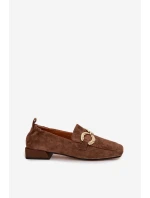 Dámské mokasíny z přírodního semiše zlatý detail D&A CR61-3115 hnědé