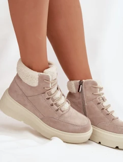 Dámske semišové snehule Vinceza s kožušinou na platforme - béžové